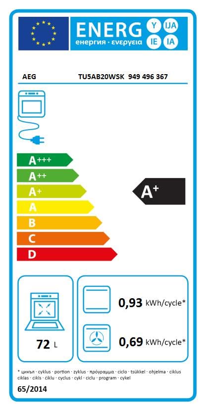 AEG TU5AB20WSK Horno Multifunción 72L, Aqua Clean, LED, Cocción Multinivel, Negro