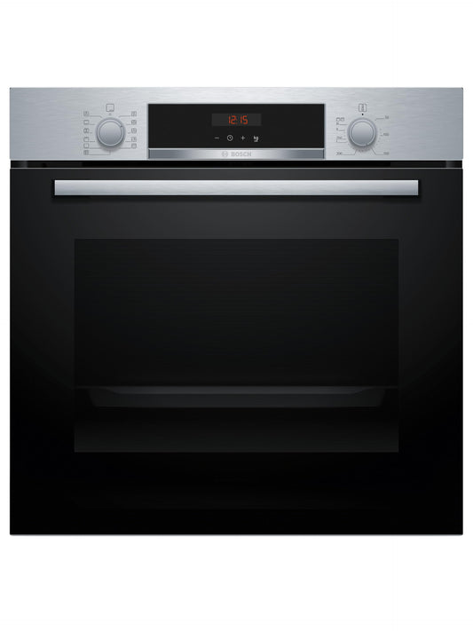Bosch - Horno Multifunción Pirolítico, Serie 4, 60 cm. de ancho, Asistente de limpieza, Acero, HBA574ES3